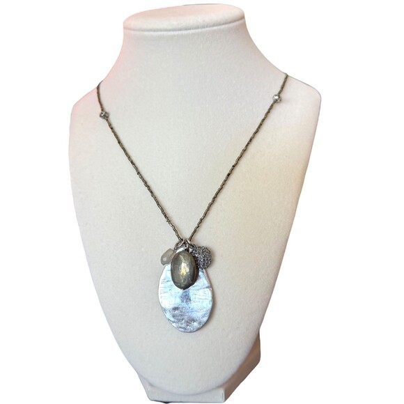 J. Jill Beaded Chain Necklace Stone Charms Silver Tone Oval Layered Mixed Metal - Picture 2 of 9